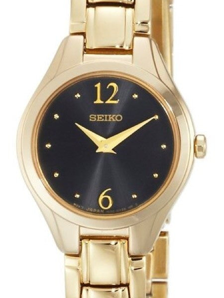 Seiko Goldtone Women's Quartz Dress Watch with Charcoal Dial, Goltone Hands and Markers #SUJG08