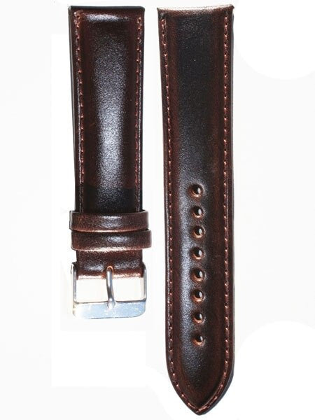 Basic Dark Brown Leather Strap with Matching Stitching and Stainless Steel Buckle #WS-S580