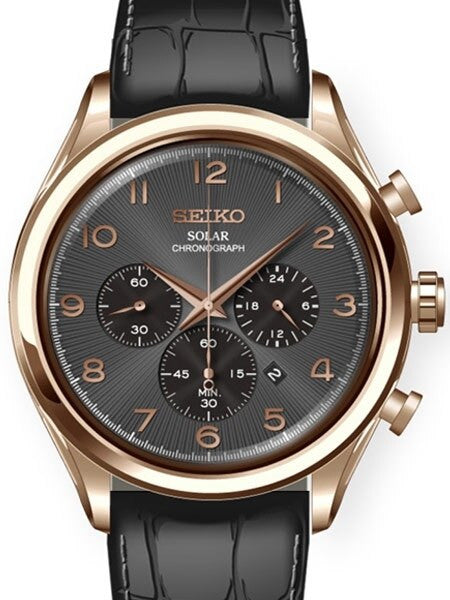 Seiko Solar Quartz Chronograph with Stop-Watch and 24-hour Sub-Dial  #SSC566
