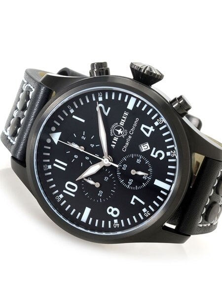 Air Blue Charlie Chronograph Pilot Watch with 44mm PVD Case, Sapphire Crystal #CHARLIECHRONOPVD