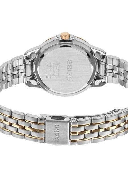 Seiko Two-Tone Women's Quartz Dress Watch with Swarovski Crystal Bezel, Mother of Pearl Dial #SUR864