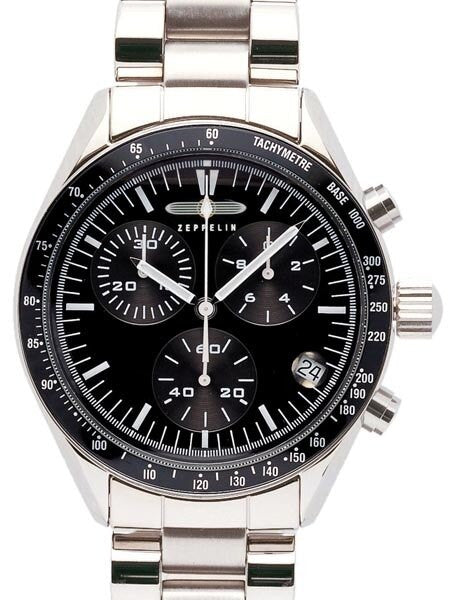 Graf Zeppelin Aviator-Style Chronograph, Black Line Watch with Bracelet #7286M-2