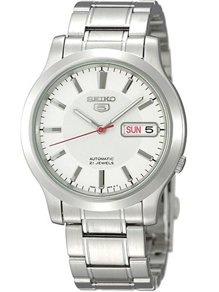 Seiko 5 Automatic White Dial Watch with Stainless Steel Bracelet #SNK789