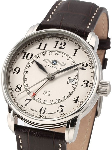 Graf Zeppelin Dual Time, GMT Watch with Red Tipped 24-hr Hand. #7642-5