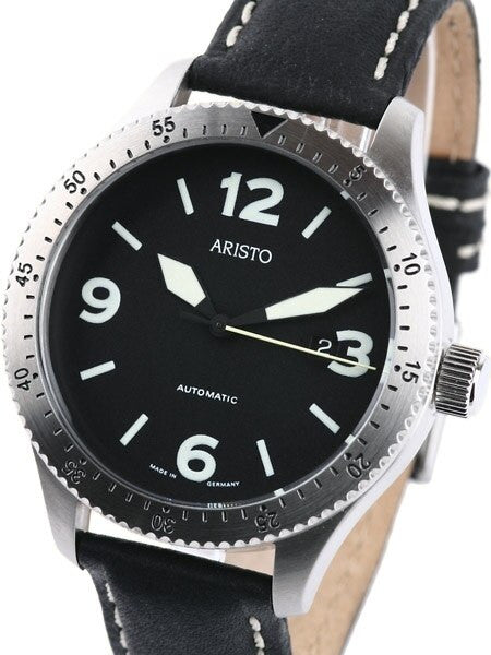 Aristo 7H71 Black Dial Swiss ETA Automatic Aviator Watch with Right Crown