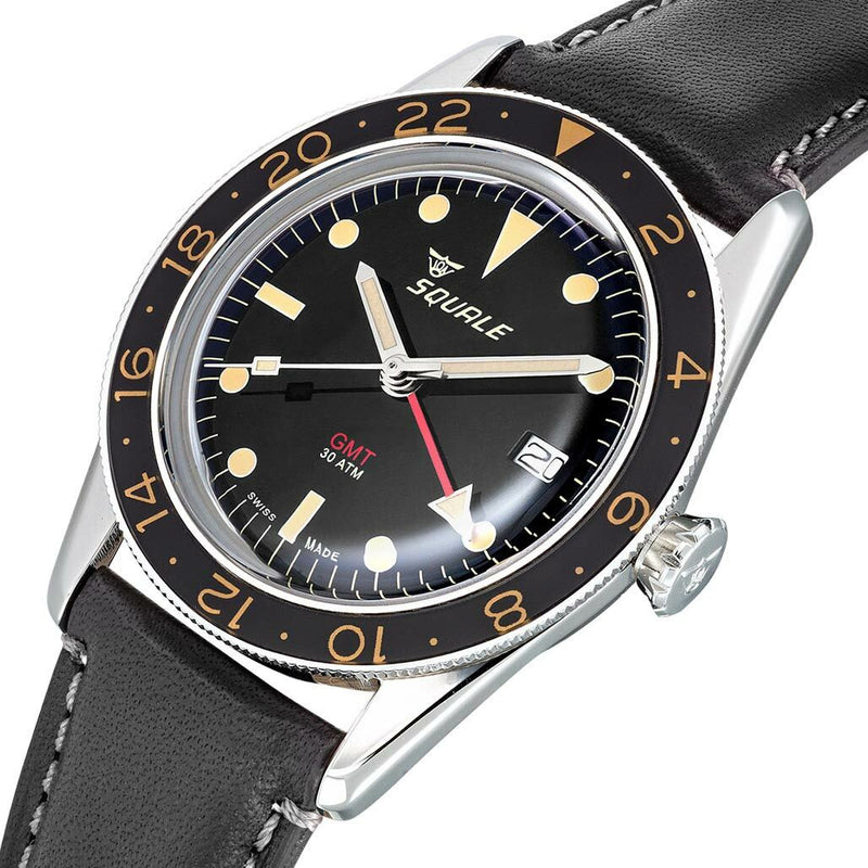 Squale 300 Meter Swiss Automatic GMT-Dive Watch, AR Sapphire Box Crystal #SUB-39GMTV Crown