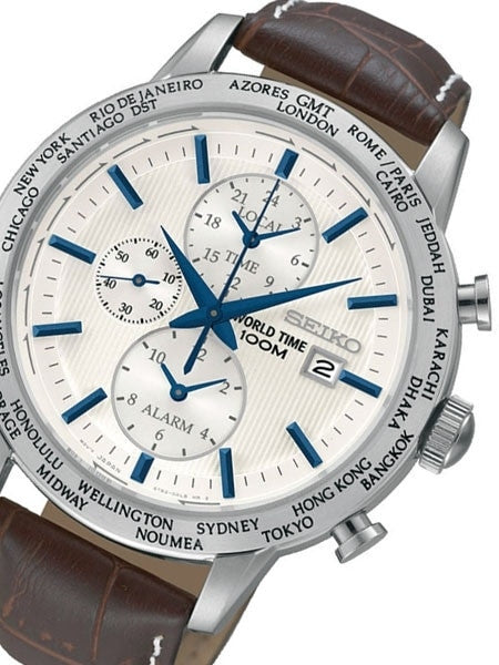 Seiko Quartz World Time Watch with Dual Time and Alarm #SPL051P1