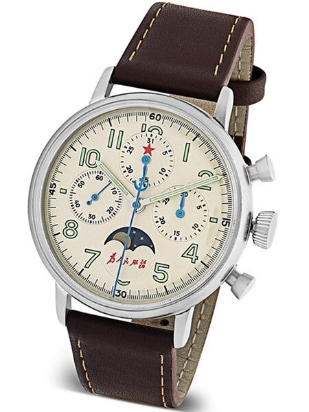 Red Star Mechanical Chronograph Watch with Moonphase #7756G-D