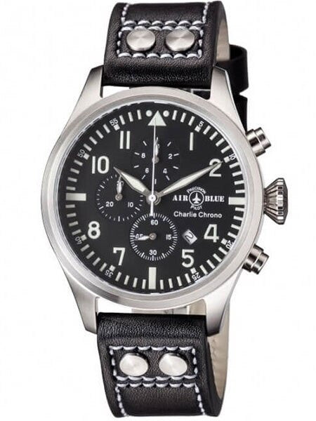 Air Blue Charlie Chronograph Pilot Watch with 44mm Case, Sapphire Crystal #CHARLIECHRONOSS
