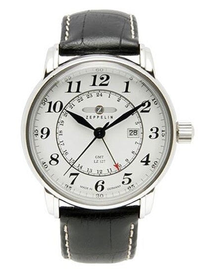 Graf Zeppelin Dual Time, GMT Watch with Red Tipped 24-hr Hand. #7642-1