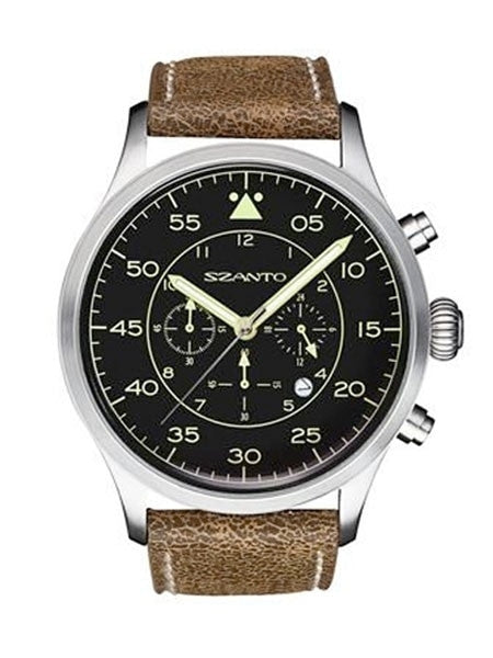 Szanto 46mm Stainless Steel Vintage Inspired Chronograph Watch, 24-Hr Sub-Dial #2602