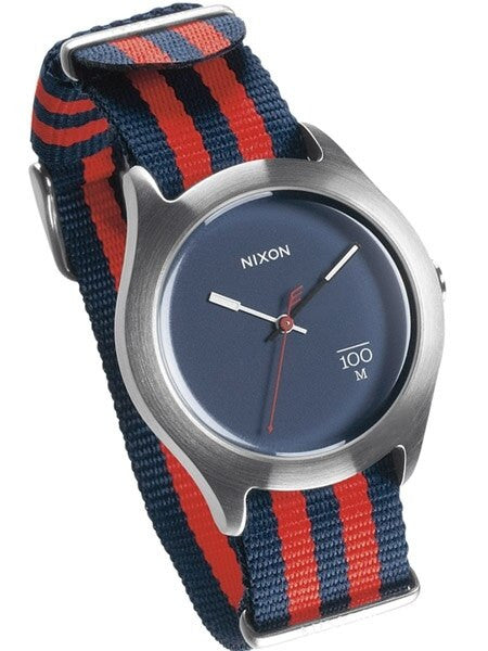 Nixon Quad Quartz Watch with Blue Dial and Red, Blue Nylon Strap #A344-1152