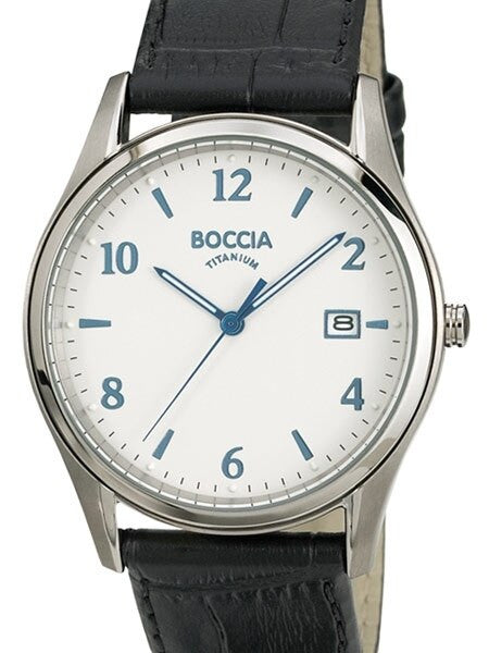 Boccia Mens Quartz Dress Watch with 39mm Titanium Case and Black Leather Strap #3562-01