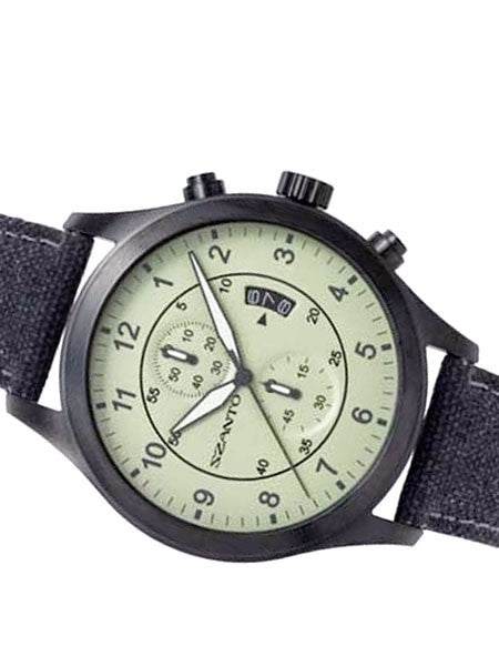 Szanto 46mm Black Ion Plated Vintage Inspired Military Chronograph Watch #1204