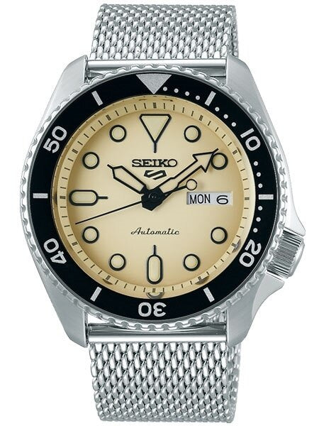Seiko 5 Sports 24-Jewel Automatic Watch with Biege Dial and Mesh Bracelet #SRPD67