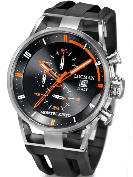 Locman Montecristo 100 Meter Quartz Chronograph Watch with 44mm Case #510BKORBK