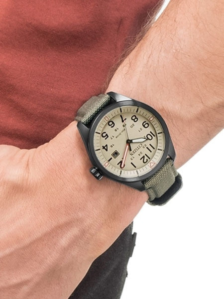 Citizen Military Watch Eco-Drive Beige Dial with Matching Nylon Strap #AW5005-12X