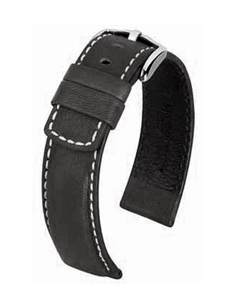 Hirsch Mariner Water Resistant Black Leather Watch Strap #145021-50