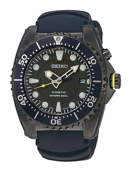 Seiko Kinetic Black Ion-Plated 43mm Dive Watch with Power Reserve #SKA427P2