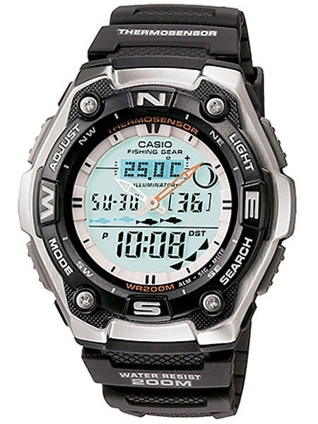 Casio Sports and Fishing Analog-Digital Watch with Fish Indicator, Thermometer #AQW101-1AV