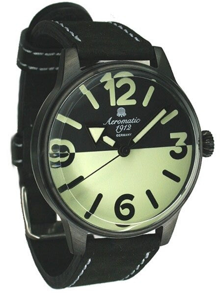 Aeromatic 1912 Retro Styled Quartz Watch, Black PVD Case #A1367