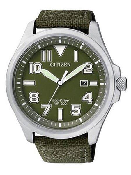 Citizen Military Watch Eco-Drive Green Dial with Green Nylon Strap #AW1410-32X
