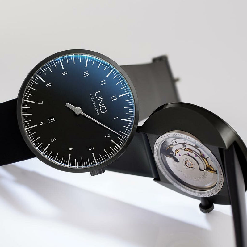 Botta UNO one hand 12-hour Swiss automatic watch with 44mm Black PVD SS case #819010BE