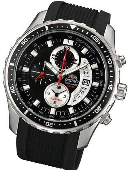 Orient Cayenne Sport Diver Chronograph Watch with Open Date Window and Tachymeter #TT0Q003B