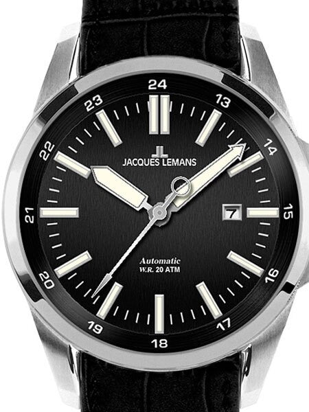 Jacques Lemans 44mm Liverpool Automatic Watch with a Black Dial #1-1516A