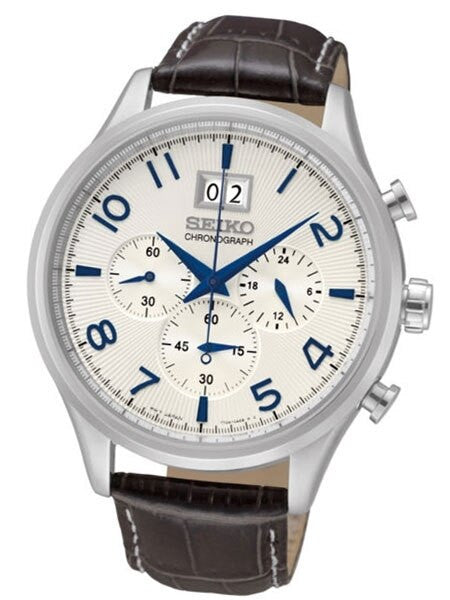 Seiko Quartz Chronograph with 24-Hr Sub-Dial and Blue Hands #SPC155