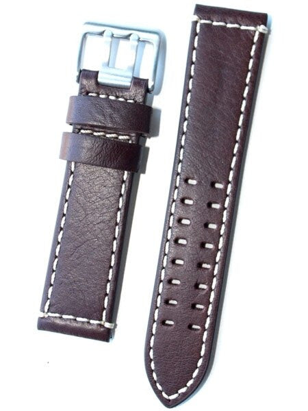 Toscana Brown Italian Leather Strap with Double-Tongue Buckle, Contrasting Stitching #EPBX-25780