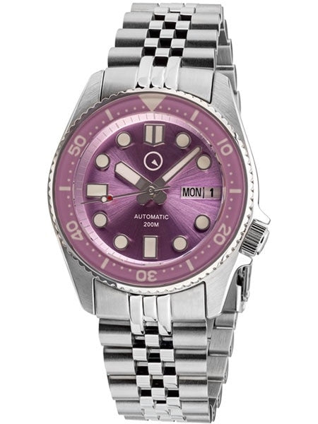 Islander 38mm Automatic Purple Dive Watch with Solid-Link Bracelet, AR Double Dome Sapphire Crystal, and Luminous Sapphire Bezel Insert #ISL-64