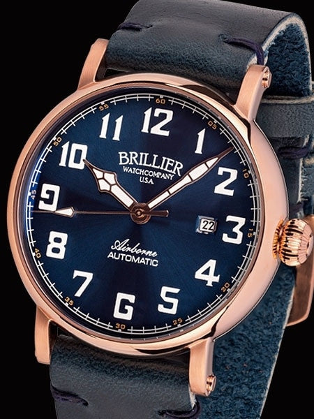 Brillier Blue 43mm Airborne Automatic Watch with Horween Leather Strap #BR-19
