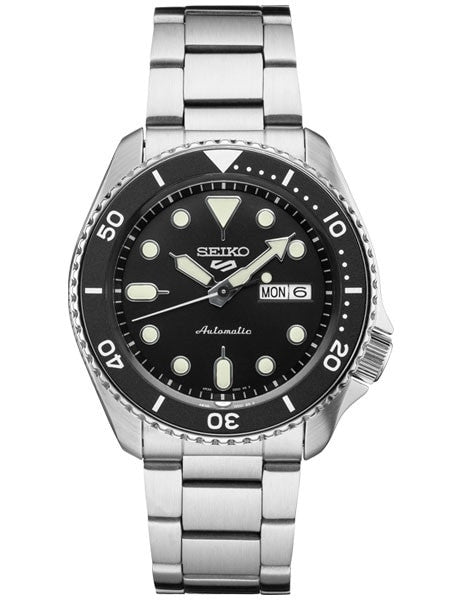 Seiko 5 Sports 24-Jewel Automatic Watch with Black Dial and SS Bracelet #SRPD55