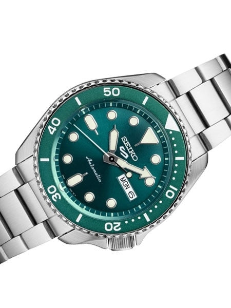Seiko 5 Sports 24-Jewel Automatic Watch with Green Dial and SS Bracelet #SRPD61