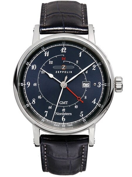 Graf Zeppelin Nordstern Series Swiss Quartz GMT Watch with Coin-Edge Case #7546-3