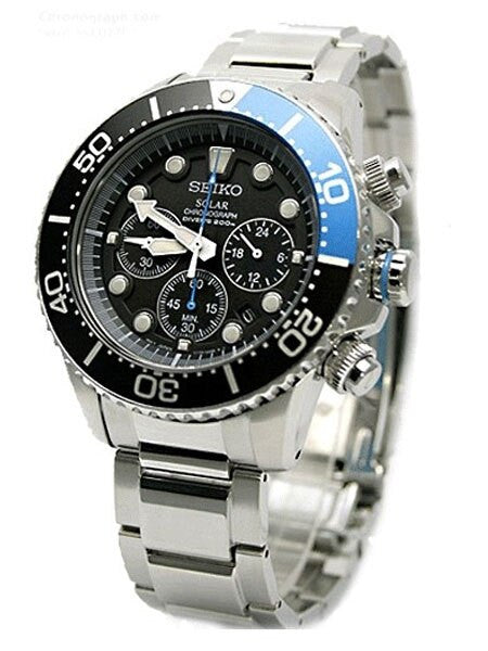 Seiko Solar Quartz Chronograph with Stop-Watch and 24-hour Sub-Dial  #SSC017