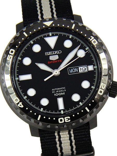 Seiko 5 Sports Automatic 24-Jewel Bottle-Cap Watch with Black PVD Case #SRPC67K1