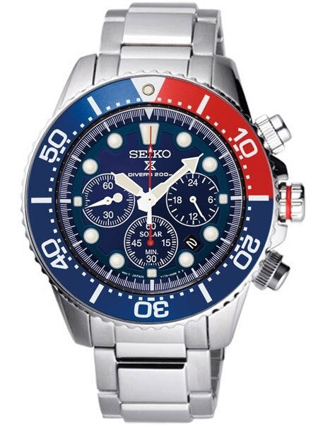 Seiko Solar Quartz Chronograph with Stop-Watch and 24-hour Sub-Dial  #SSC019