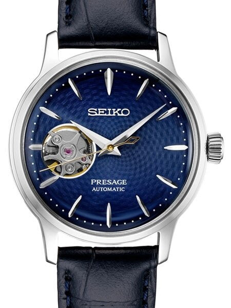 Ladies Seiko Presage Blue Automatic Dress Watch with Open Heart #SSA785