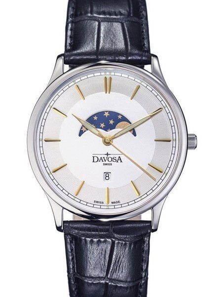 Davosa Flatline Moon Phase Quartz Watch with White Dial #16249635
