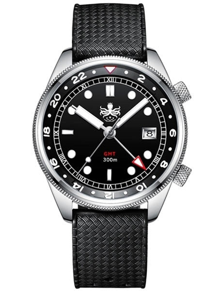 PHOIBOS Eagle Ray 300-Meter Dual-Time GMT Dive Watch with Double Dome AR Sapphire Crystal #PX023C