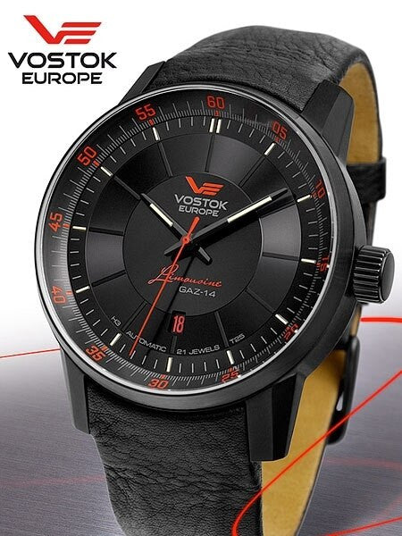 Vostok-Europe GAZ Limo Black PVD Watch with Trigalight Gas Tube Illumination #5654140
