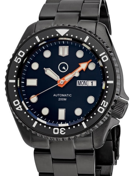 Islander Black Dial Automatic Dive Watch with DLC Case and Bracelet, AR Sapphire Crystal, and Luminous Ceramic Bezel Insert #ISL-34