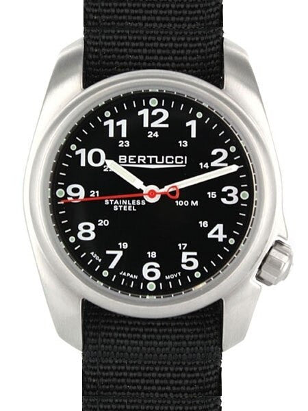 Bertucci A-1S Black Dial Stainless Steel Watch with Black Nylon Strap #10004