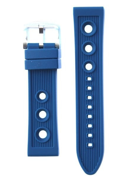 Toscana Blue Silicone Rubber Rally Watch Band with Silver Buckle RUB-24-40