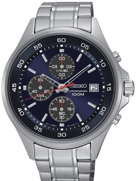 Seiko Blue Dial Chronograph with Sixty-Minute Stopwatch #SKS475