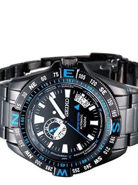 Seiko Limited Edition Black PVD Watch with Compass Function and 24-Hour Sub-dial #SSA115