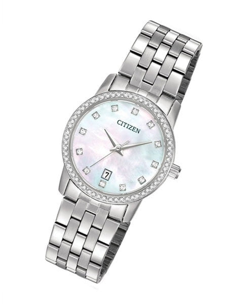 Citizen Ladies Dress Watch with Swarovski Crystals, Mother of Pearl Dial #EU6030-56D