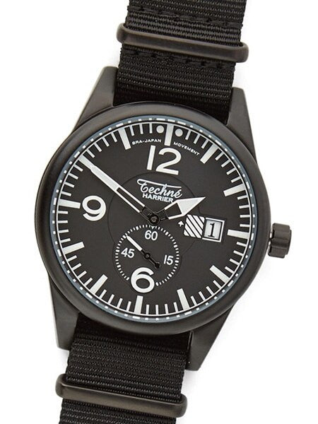 Techne Harrier Aviator Quartz Watch with 41mm Black Aluminium Case  #388.123